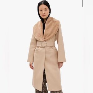 NWT Womens Lioness Camel Wrap Coat M (runs Large) Tan Winter Detachable Collar